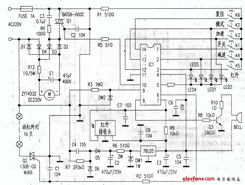 康胜牌YM-747FT型气血通健康器电路