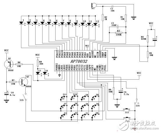 采用ap70032单片机语音识别电路设计 - 消费类电子电路图