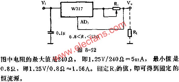 用W317组成的恒流源应用线路图  www.elecfans.com