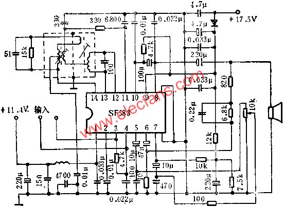 SF583伴音电路的应用电路图  www.elecfans.com