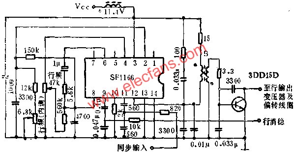 SF1166行扫描电路的应用电路图  www.elecfans.com
