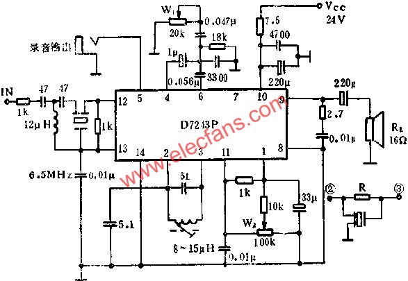 D7243P伴音电路的应用电路图  www.elecfans.com