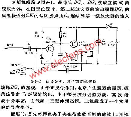 信号寻迹、发生两用机电路图  www.elecfans.com