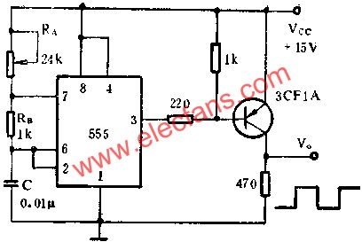 时基集成电路组成驱动高频晶闸管的方波发生器电路图  www.elecfans.com