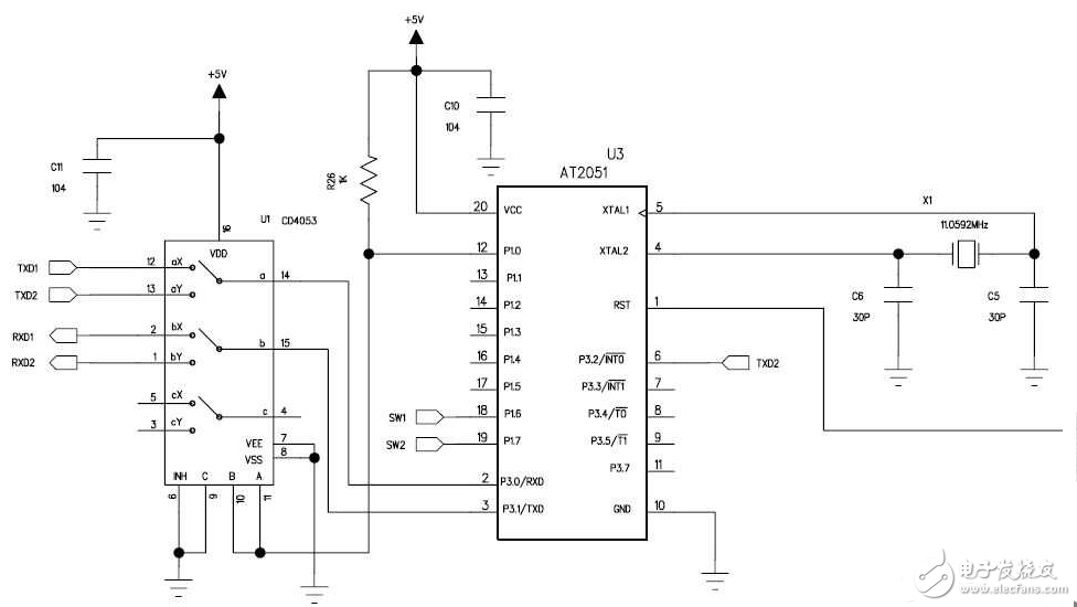 cd4053典型应用电路图 - 电子开关电路图