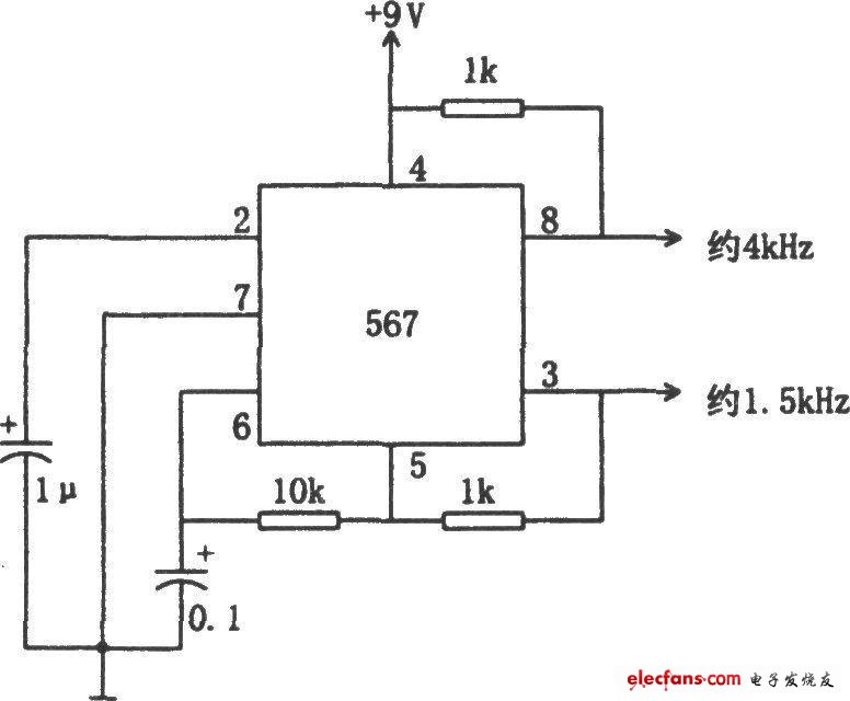 567音频译码器构成的双频振荡电路